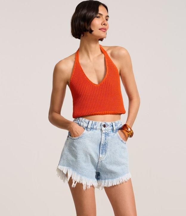 Short Cintura Alta em Jeans com Bordado de Lagosta - 2