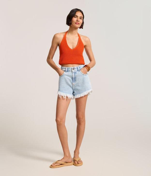 Short Cintura Alta em Jeans com Bordado de Lagosta - 3