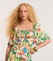 Blusa Cropped com Lastex e Estampa Tropical - 2