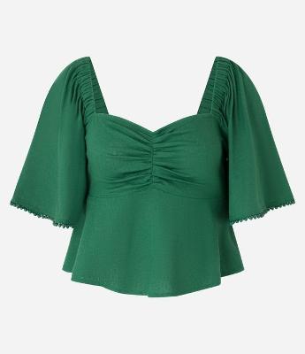 Blusa Cropped em Viscolinho com Puxadinho Frontal e Lastex