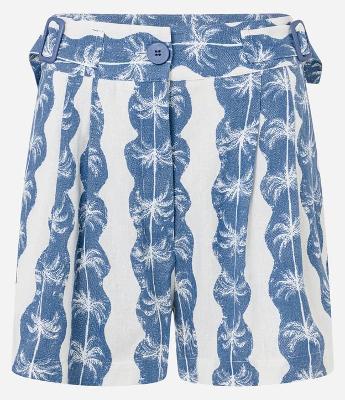 Short Curto em Viscolinho com Fivelas Laterais e Estampa Tropical