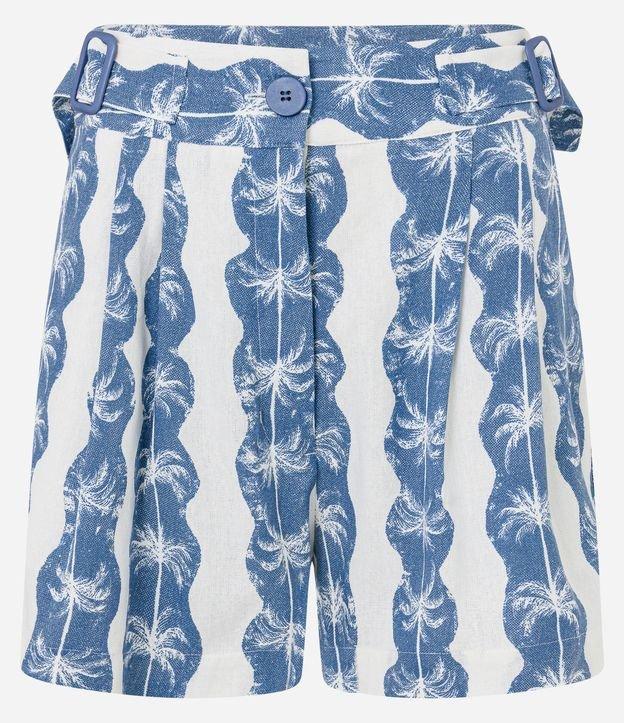 Short Curto em Viscolinho com Fivelas Laterais e Estampa Tropical - 1