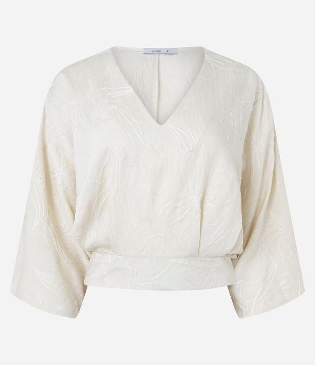 Blusa em Laise com Bordado Floral e Manga 7/8 - 1