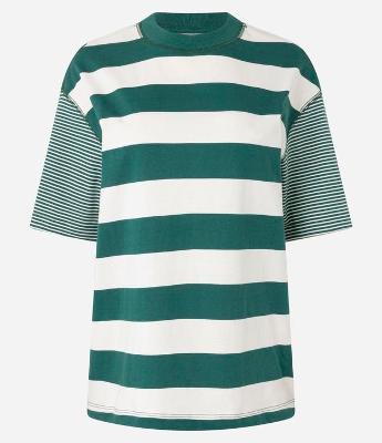 Camiseta T-Shirt Listrada em Algodão com Costura Aparente