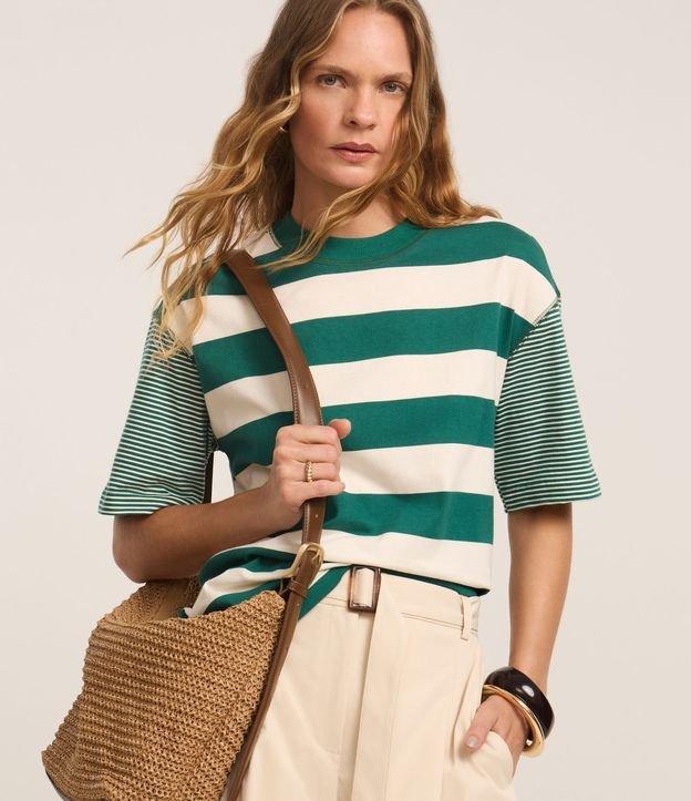 Camiseta T-Shirt Listrada em Algodão com Costura Aparente - 2