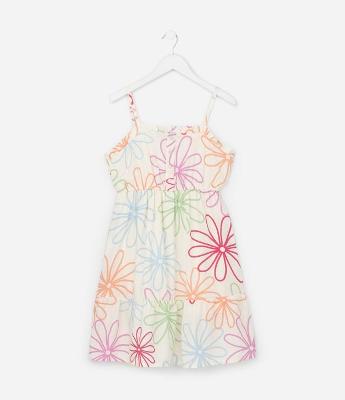 Vestido Infantil de Alcinha em Viscose com Estampa Floral - Tam 5 a 14 Anos