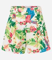 Short Curto em Viscolinho com Fivelas e Estampa Tropical - 1