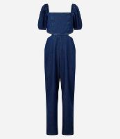 Macacão Jeans com Manga Bufante e Vazado na Cintura - 1