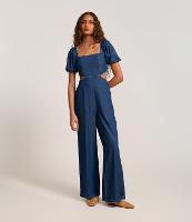 Macacão Jeans com Manga Bufante e Vazado na Cintura - 2