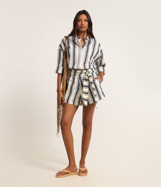 Short em Tricoline Listrado com Amarração Frontal - 1