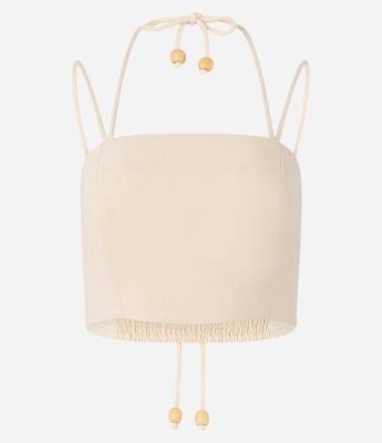 Blusa Cropped em Viscolinho com Lastex e Amarração
