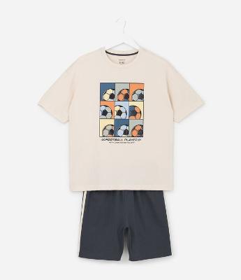 Pijama Curto Infantil com Estampa de Futebol - Tam 4 a 12 Anos