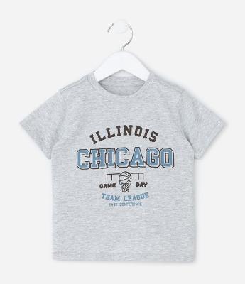 Camiseta Infantil em Cotton Estilo College com Estampa Lettering Chicago - Tam 1 a 6 Anos