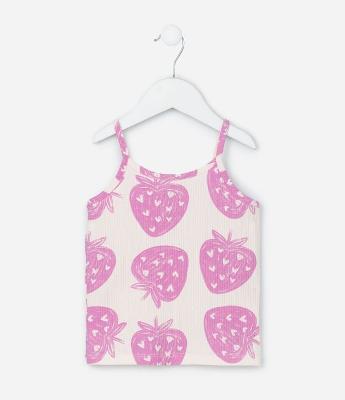 Regata Infantil Canelada com Estampa Morangos - Tam 1 a 6 Anos
