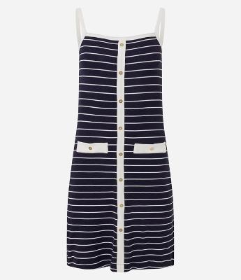 Vestido Curto em Ribana Listrada com Botões