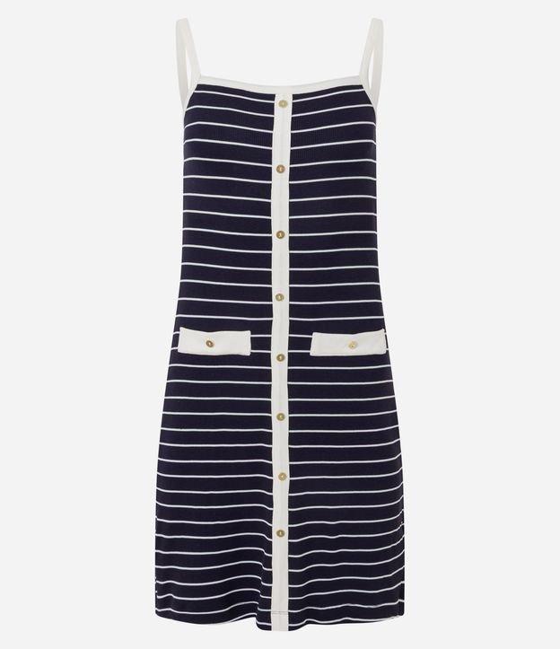 Vestido Curto em Ribana Listrada com Botões - 1