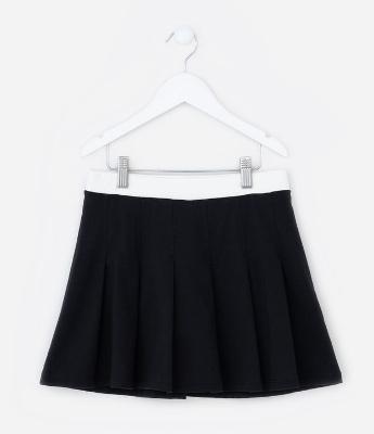 Saia Infantil com Pregas e Cós Contrastante - Tam 5 a 14 Anos