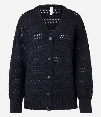 Casaco em Tricô com Botões e Textura em Listras