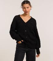 Casaco em Tricô com Botões e Textura em Listras - 2