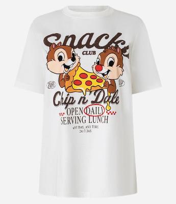 Camiseta T-shirt em Algodão com Estampa Lettering "Snacks Chip n' Dale" Tico e Teco