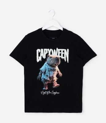 Camiseta Infantil com Estampa Capivara de Halloween - Tam 5 a 14 Anos