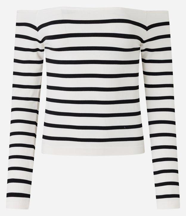 Blusa em Poliamida Seamless Listrada e com Decote Ombro a Ombro - 1