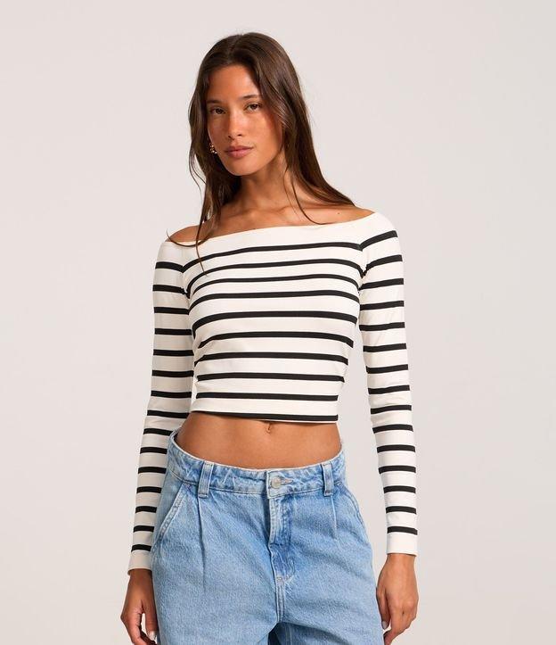 Blusa em Poliamida Seamless Listrada e com Decote Ombro a Ombro - 2