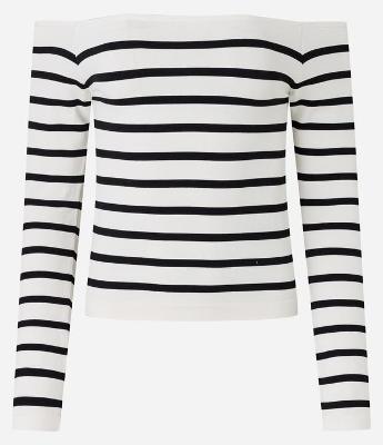 Blusa em Poliamida Seamless Listrada e com Decote Ombro a Ombro