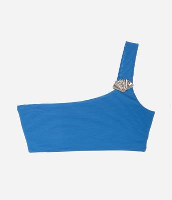 Biquíni Top Ombro Só em Microfibra Canelada com Aviamento