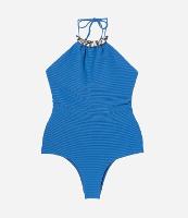 Maiô Frente Única em Microfibra Canelada com Aviamento Metalizado - 1