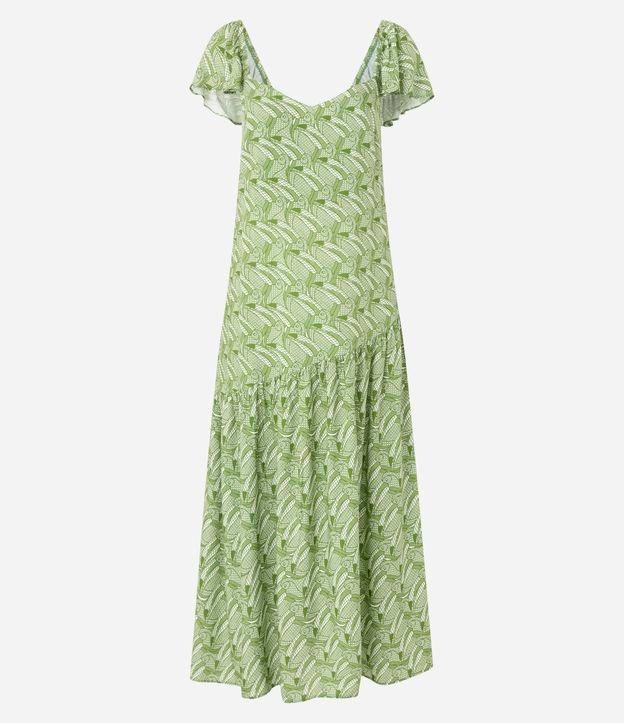 Vestido Longo em Chalis com Estampa de Tucanos e Babado Assimétrico - 1