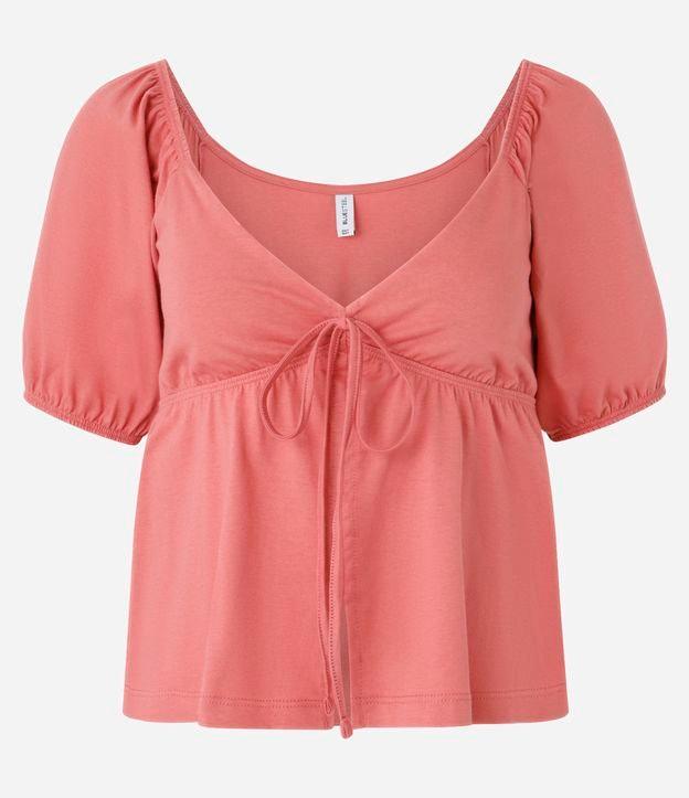 Blusa em Algodão com Mangas Bufantes e Amarração Frontal - 1