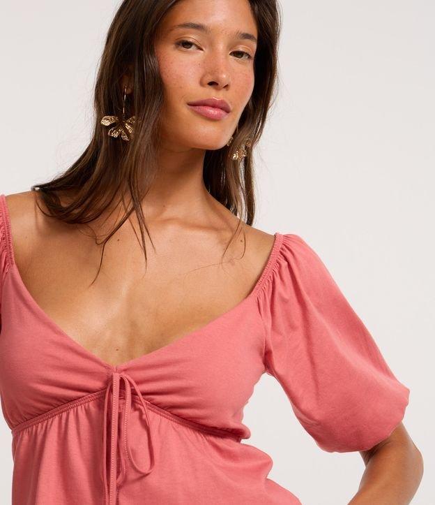 Blusa em Algodão com Mangas Bufantes e Amarração Frontal - 2