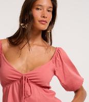 Blusa em Algodão com Mangas Bufantes e Amarração Frontal - 2