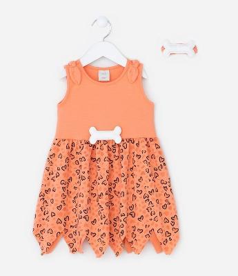 Vestido Infantil com Estampa Era das Cavernas - Tam 1 a 6 Anos