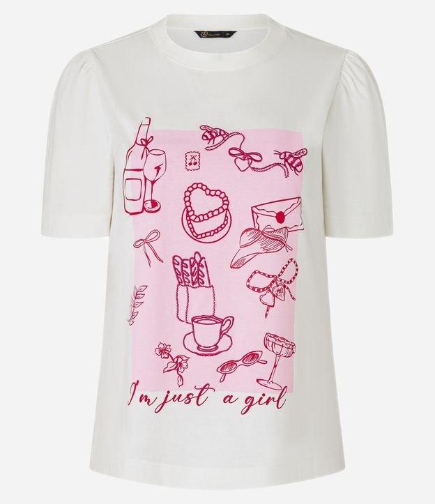 Blusa Slim em Algodão com Estampa Just A Girl e Manga Bufante - 1