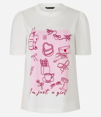 Blusa Slim em Algodão com Estampa Just A Girl e Manga Bufante