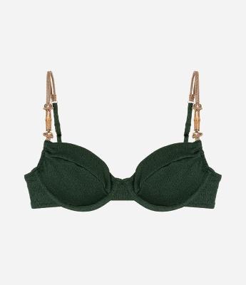 Biquíni Top Meia Taça em Microfibra Texturizada com Aviamento de Bambu Natural