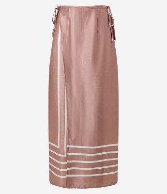 Saída de Praia Saia Transpassada Acetinada com Estampa de Listras