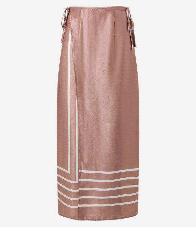 Saída de Praia Saia Transpassada Acetinada com Estampa de Listras - 1