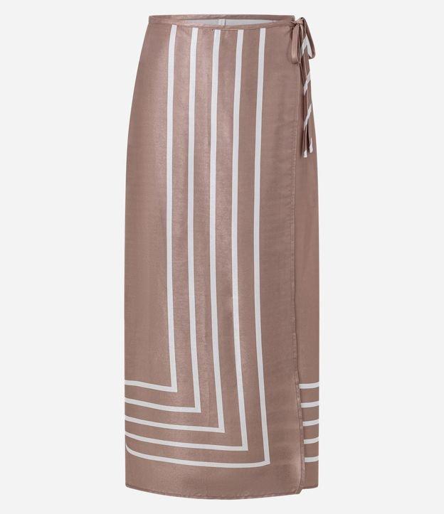 Saída de Praia Saia Transpassada Acetinada com Estampa de Listras - 2