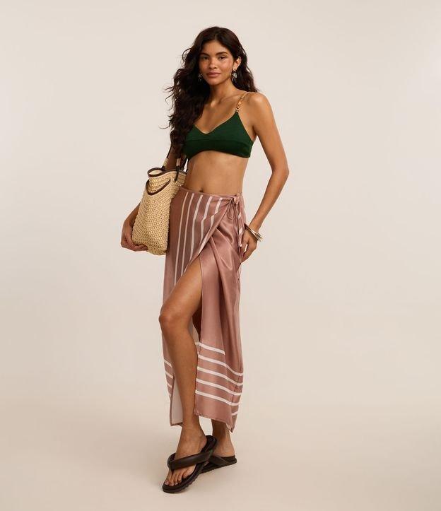 Saída de Praia Saia Transpassada Acetinada com Estampa de Listras - 3