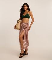 Saída de Praia Saia Transpassada Acetinada com Estampa de Listras - 3