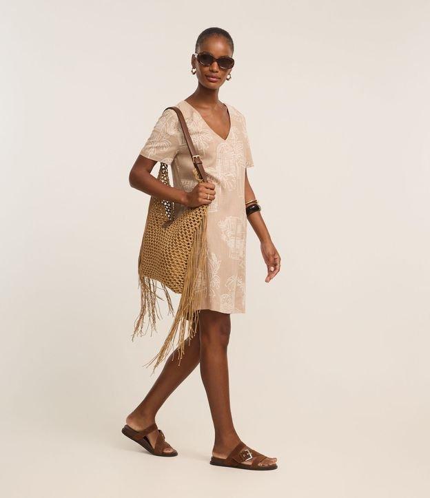 Vestido T-Shirt Curto em Viscolinho com Estampa Folhagens - 2