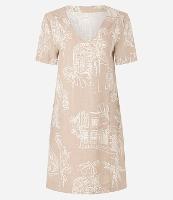 Vestido T-Shirt Curto em Viscolinho com Estampa Folhagens - 1