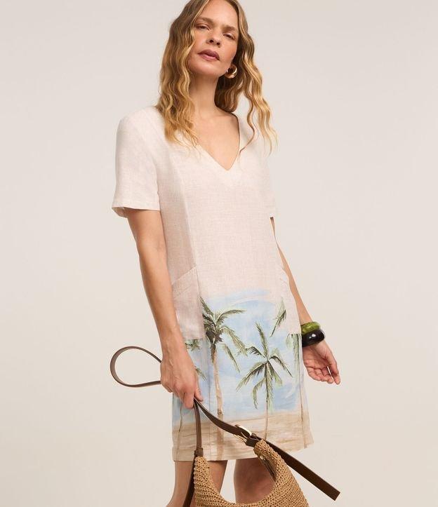 Vestido T-Shirt em Viscolinho com Estampa Paisagem e Coqueiros - 2