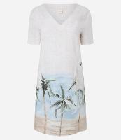 Vestido T-Shirt em Viscolinho com Estampa Paisagem e Coqueiros - 1