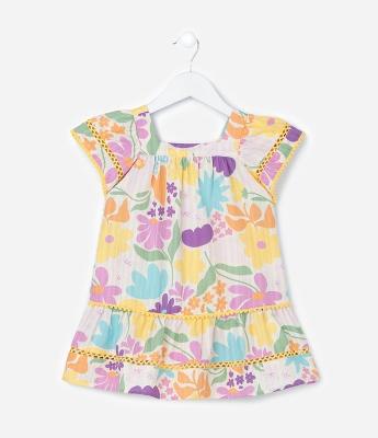 Vestido Infantil com Estampa Floral - Tam 1 a 6 Anos