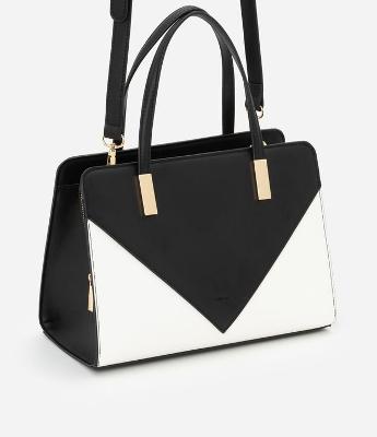 Bolsa Satchel Média com Detalhes Contrastantes Bicolor