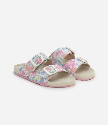 Sandália Infantil com Fivelas e Estampa Floral - Tam 28 ao 35